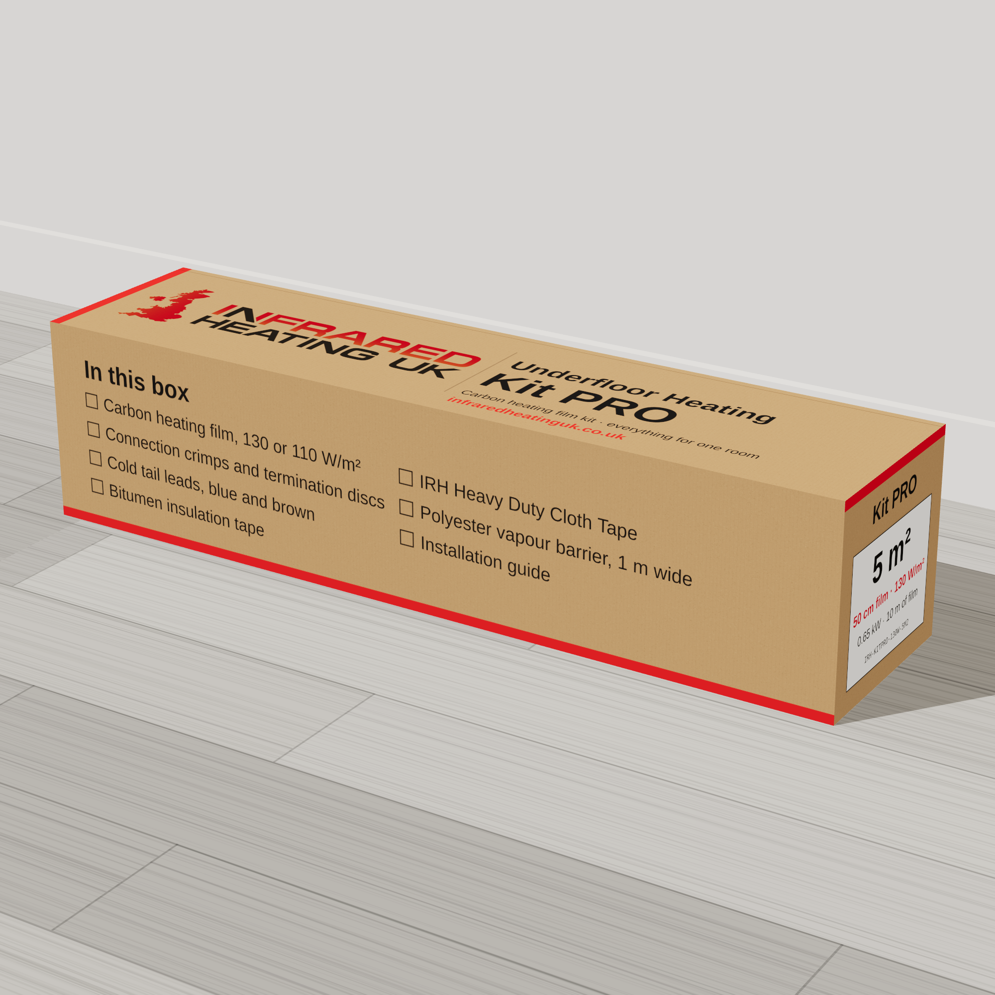 Kit PRO underfloor heating kit box, 5 m², 130 W/m², 50 cm film
